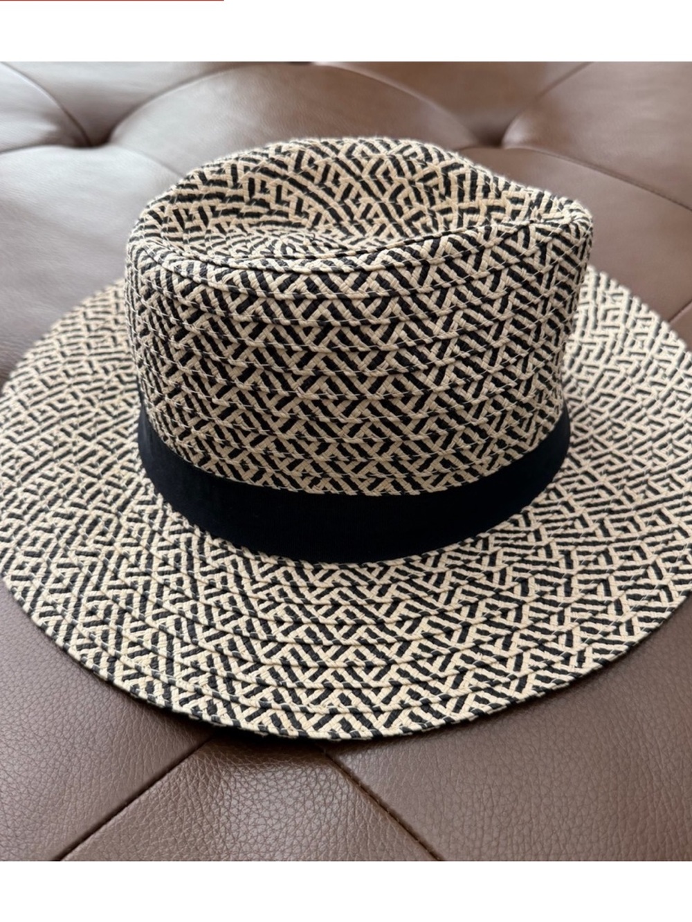 LOFT Black and Cream Patterned Straw Hat - Picture 4 of 6